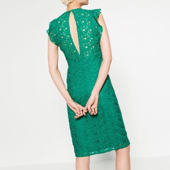 ZARA GREEN GUIPURE LACE MIDI DRESS BRAND NEW WITH TAGS XS - Picture 4 of 4
